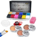 immetee SFX Makeup Kit, Halloween Special Effect Face Body Paint Stage Makeup, Face Paint Palette+3 Scar Wax+1 Fake Blood+4 Paint Brushes+1 Paint Spatula+1 Face Paint Sponge+1 Paint Palette.