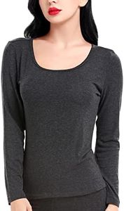 LIQQY Women's Ultra Thin Scoop Neck Long-Sleeve Thermal Underwear Shirt Top (Large, Charcoal)