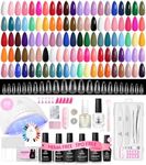 Beetles Deal Box Gel Nail Polish Kit with U V Light - 35 Colors Gel Polish 288 Pcs Almond Nail Tips 88 Pcs Nails Kit with TPO&HEMA Free Base Matte/Glossy/Glitter Top Coat DIY Gifts for Women
