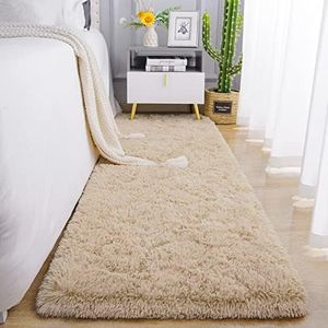 Chicrug Soft Runner Rug for Bedroom Living Room Plush Fluffy Rug 2x6 Feet, Shag Furry Runner Carpet Non Shedding for Nursery Children Kids Girls Room Home Decorative, Khaki