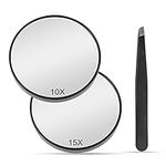 3Pcs Magnifier Makeup Mirror Small Compact Magnification Mirror Makeup Mirror 10X 15X Magnification Bathroom Makeup Mirror Travel Mirror for Makeup with 1.2mm Tweezer and Suction Cup