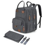 Qualyphant Extra Large Diaper Bag Backpack for Two Kids Twins - Expandable Baby Bag (26-36L), Dual Big Compartments - Includes Changing Pad & Stroller Straps, Unisex Dark Grey