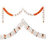 Toran Bandanwaar Artificial Flower Garland for Wall Door Hanging Home Temple Diwali Festival Wedding Function Party Decoration Décor and Gifting (White and Orange)