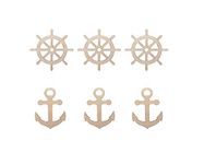 Paintable Anchor and Ship Wheel Wooden Laser Cut for Decoration DIY Prodcuts for Kids, Parties, Art and Craft Pack of 30