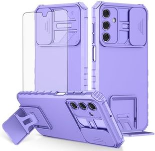 Asuwish Phone Case for Samsung Galaxy A15 5G/4G with Tempered Glass Screen Protector and Slide Camera Cover Kickstand Stand Slim Protective Mobile Hard Cell Accessories A 15 G5 15A Women Men Purple