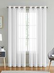 LINENWALAS Cotton Linen Solid Sheer Curtain Set With Grommet Curtains Rings Non Blackout Door Curtain - Set Of 2 -White- 4.5Ft X8Ft