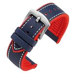 watchdives Nylon Rubber Bottom Watch Straps Canvas Men Watch Band Breathable Waterproof Replacement Bands 20mm 22mm (22mm, Blue Red)