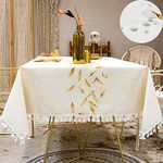 SUNBEAUTY Tablecloths Rectangular Cotton Linen 140x180 Yellow Leaves Table Cloth Wipe Clean Elegant Waterproof Tablecloth with Tassel for Kitchen Dining Table Decorations - 55 x 70 inch