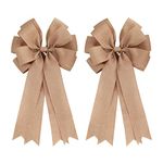 Meseey 2 Pcs 20 x 10 Inch Large Burlap Bows Farmhouse Wreaths Jute Bow for Gift Wrapping Tree Topper Front Door Home Decorations