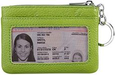 Women Genuine Leather Keychain Zipper Change Wallet Small Mini Pocket Size Coin Purse, Green