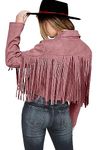 PRETTYGARDEN Women's Fringe Faux Suede Leather Jackets 2024 Fashion Tassel Motorcycle Cropped Coats (Dark Pink,Medium)