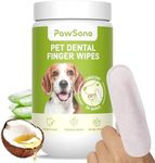 PawSono Dog Teeth Cleaning Wipes, Fresh Breath Pet Dental Finger Wipes for Dogs & Cats, Dog Dental Wipes Teeth Wipes, Lick-Safe Pet Toothbrus for Easy Removal of Tartar Buildup, Unscented, 50 PCS