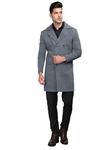 CHKOKKO Men Winter Wear Solid Double Breasted Long Coat Grey S