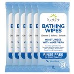 Nurture XL Rinse Free Bathing Wipes for Adults w/Aloe | Waterless Cleansing for sensitive skin | Disposable Adult Body Bath Wet Wipe for Disabled Bedridden | 48 wipes