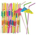 Prextex Umbrella Drinking Straws 200pcs - Flexible Straw, Bendable/Bendy Straws, Colored Long Plastic Straws, Disposable Plastic Straws, Colored Straws, Cocktail Straws, Umbrella Straws, Tumbler Straw