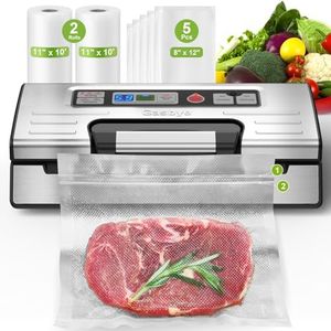 Gasbye Vacuum Sealer Machine, 95kPa Food Sealer with Double Heat Seal for Dry/Moist Food, Easy-lock Handle, Built-in Bag Storage & Cutter, Progress Display, Removable Drip Tray, Silver