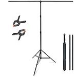 HAKUTATZ T-Shape Background Stand Support Kit | 2.0 (6.5ft) Wide 2.0 (6.5ft) Height | Adjustable Photo Backdrop Stand with 2 Spring Clamps | Easy to Use Retractable Support System