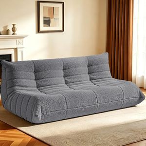 HABUTWAY Bean Bag Chairs Fireside Lazy Floor Sofa, Soft Teddy Fleece 3 Seater Sofa with High-Resilience Foam Filling，Beanbag for Living Room, Bedroom, Office (Light Gray Teddy)