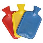 Pack of 3 Hot Water Bottles - Natural Rubber 2 Litre Capacity - 3 Colours in Pack (Red, Yellow and Blue)