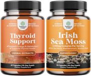 Bundle of Herbal Thyroid Support for Weight Loss and Organic Irish Sea Moss Capsules - Advanced Metabolism Booster Energy - with Burdock Root Superfood Blend for Immune Support