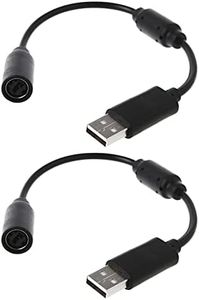 Jedihra 2 Pack Replacement Dongle USB Breakaway Cable for Xbox 360 Wired Controllers, Extension Adapter Cable for Xbox 360 (2, 2 Pack Black)