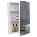 BELIWIN Bathroom Wall-Mounted Mirror Cabinet White, Small Single Mirrored Door Storage Cupboard, Adjustable Height Shelves Storage Unit (40 x 60 x 15 cm)