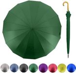 MRTLLOA 52 Inch Windproof Large Umbrellas for Rain, 16 Ribs, J Wooden Handle, 210T High-density Fabric Golf Stick Umbrella(52 Inch, Dark Green)