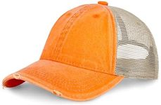 CHOK.LIDS Everyday Premium Washed Trucker Hat Unstructured Distressed Pigment Dyed Cap Adjustable Outdoor Headwear (Orange)