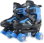 MGY Roller Skates Boys and Girls, Children Roller Skates with All Wheels Lighting Up, Adjustable Roller Skates for Kids Indoor Outdoor Sports (Black Blue, Medium-UK 1-4)