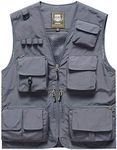 Men's Waterproof Fishing Vest Journalist Vest Pockets Outdoor Sleeveless Waistcoat Jacket Gray US M