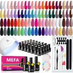 MEFA 60 Pcs Gel Nail Kit, 42 Colors All Seasons Nude Pink Red Gel Nail Polish Kit Essential Set with UV Lamp and Matte/Glossy Base Top Coat, Cuticle Remover, DIY Salon Manicure Tools for Women