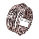 KunBead Grey Sparkly Leather Wrap Bracelets for Women Handmade Braided Boho Multilayer Magnetic Buckle Bracelet Wristband Cuff Bangle