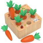 Montessori Toys for 1 2 3 Year Old Toddlers, Carrot Harvest Game Wooden Toy for 12 18 Months Baby Boys and Girls, Educational Learning Shape Sorting Matching Gifts for Babies 1-3