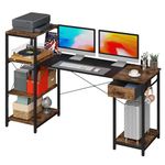 GYIIYUO Computer Desk 55 Inch with Wider 14'' Printer Shelves, Reversible Industrial Office Desk with 4-Tier Storage, Fabric Drawer and Host Stand, Sturdy and Stable Study Desk, Rustic Brown & Black