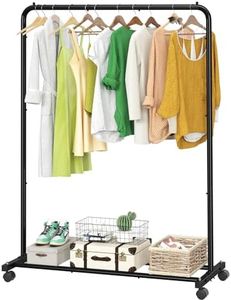 Simple Trending Standard Clothes Clothing Garment Rack with Storage Shelves, Rolling Clothes Organizer on Wheels for Hanging Clothes, Black