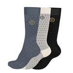 BURCHMARQ Trinity, Socks for Men, Premium Combed Cotton, Size UK 6 to 8 (24 to 26 cm), Crew Length, Combo Pack of 3 Pairs, Black-Cream-Gray Colour, Seamless, Formal and Dress Socks