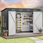 DWVO 9.1' x 4.2' Outdoor Storage Shed, Large Metal Tool Sheds, Heavy Duty Storage House with Lockable Doors & Air Vent for Backyard Patio Lawn to Store Bikes, Tools, Lawnmowers,Dark Gray