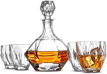 FineDine 5-Piece European Style Whiskey Decanter & Glass Set - With Magnetic Gift Box - Exquisite Diamond Design Liquor Decanter & 4 Whiskey Glasses - Perfect Set for Scotch Alcohol Bourbon.