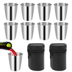 Stainless Steel Shot Glasses 8 PCS Shot Cups Glass Unbreakable Schnapps Cup Portable Mini Camping Wine Drinking Glasses Mug with 2 PCS Black Leather Case for Hiking Picnic Camping Travel