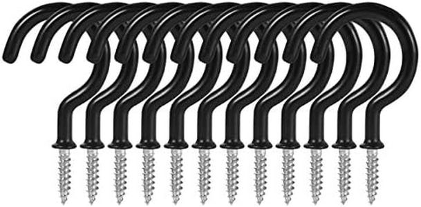 2 Inch Ceiling Hooks, Screw-in Cup Hooks, Vinyl Coated Screw Hooks for Hanging Plants Lights Mugs Heavy Duty Indoor Outdoor Use, Screw in Metal Wall Hooks Kitchen Hanger, Black (12 Pack)