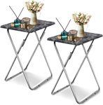 Small Folding Table 2 Set, Folding Snack Table, TV Tray Table, Balcony Foldable Table, Outdoor Camping Table, Sofa Table, Side Table, End Table, Laptop Table for Small Space (Dark Marble, 2 PCS)