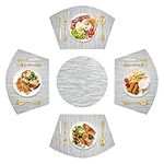 5PCS Placemats for Dining Table, FODIENS Washable Wedge Place Mats Set with Centerpiece Round Table Mats, PVC Heat Resistant Non-Slip Placemat for Kitchen Restaurant Christmas Party (Grey)