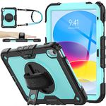 SEYMAC stock Case for iPad 10th Generation 2022, [Full-Body][Shock Proof] Protective Case with 360 Rotating Stand Hand Strap &Pencil Holder Support Touch ID Case for iPad 10.9 inch 2022(Skyblue+Black)