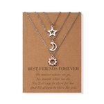 CheersLife 3 Pcs Star Moon Sun Necklace Best Friend Friendship Long Distance Maching Necklaces Besties Set Jewelry Gifts for Women Girls Mom Daughter Sister Teen Her