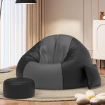 Biggie Bean Bag with Beans Filled 4XL Comfort Essence Bean Sofa–Designed for Relaxation–Crafted for Elegant Spaces with Free Cushion & Footrest (Matching Color : Leatherette Dark-Grey Black)