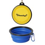 PowerPups Silicone (Pack Of 2) Collapsible Pet Bowl - Portable And Lightweight Travel Bowl For Dogs And Cats - Dog Water Bowl And Dog Food Bowl Foldable (Small, Blue + Yellow) - 13 Cm, 9 Cm, 5.5 Cm