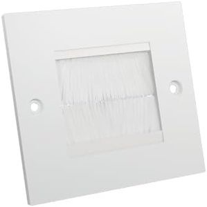 rhinocables Single Gang White Brush Plate Faceplate for Wall-Mounted Installation Tidy Cable Pass Through Insert for Wires and Cable Access (1, White)