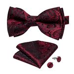 DiBanGu Black and Red Paisley Bow Ties for Men Woven Silk Pocket Square Pre-tied Bowtie Set for Wedding Prom