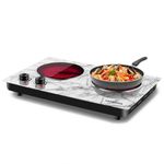 Cusimax Hot Plate,1800W Countertop Double Burner,Portable Electric Hot Plate for Cooking,Infrared Glass Cooktop,Temperature Controls,Compatible for All Cookwares,Upgraded Version,Marble White