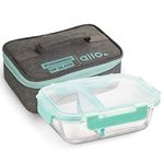 Allo FoodSafe 580ml x 1 Glass Microwave Oven Safe Lunch Box with Break Free Detachable Lock | High Borosilicate | Office Tiffin with Canvas Grey Flat Bag | Rectangle Divider